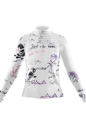 Women's White Graphic Long-Sleeve Cycling Jersey Set Athletic Sporty Outdoor